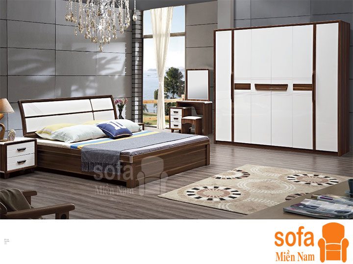 Combo giường ngủ tủ quần áo kiểu dáng hiện đại trang trí sang trọng, mẫu mã đẹp cho phòng ngủ GT027