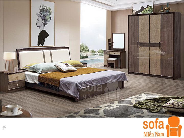 Combo giường ngủ tủ quần áo kiểu dáng hiện đại trang trí sang trọng, mẫu mã đẹp cho phòng ngủ GT028
