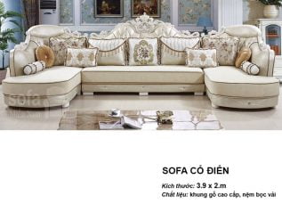 Ghế sofa tân cổ điển nhập khẩu giá rẻ góc chữ L kết cấu hoa văn cầu kì tuyệt đẹp vừa sang trọng vừa bề thế có sẵn giường nằm thư giãn SCD016