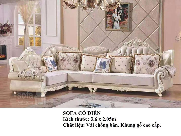 Ghế sofa tân cổ điển nhập khẩu giá rẻ góc chữ L kết cấu hoa văn cầu kì tuyệt đẹp vừa sang trọng vừa bề thế có sẵn giường nằm thư giãn SCD017