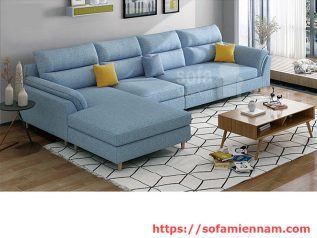Ghế sofa vải nỉ màu xanh da trời góc L cho cảm giác mát mẻ hiện đại có giường nằm êm ái rộng rãi thoải mái SV041