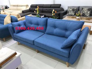 Băng ghế sofa vải nỉ màu xanh dương nhỏ gọn xinh xắn dễ bố trí trong nhà SV042