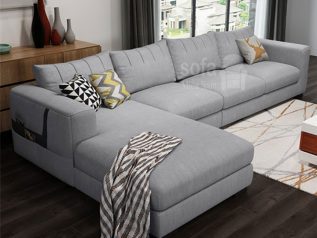 Ghế sofa vải nỉ màu trắng góc L hiện đại có giường nằm êm ái rộng rãi thoải mái SV044
