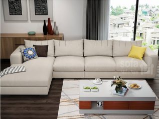 Ghế sofa vải nỉ màu trắng góc L hiện đại đơn giản mà đẹp có giường nằm êm ái rộng rãi thoải mái SV044