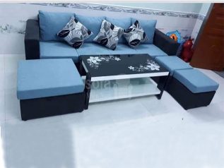 Ghế sofa vải nỉ phối màu nâu và xanh dương nhạt băng đơn hiện đại đơn giản mà đẹp có giường nằm êm ái rộng rãi thoải mái SV046
