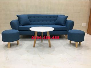 Băng ghế sofa vải nỉ phối màu xanh dương nhỏ gọn hiện đại đơn giản mà đẹp SV047