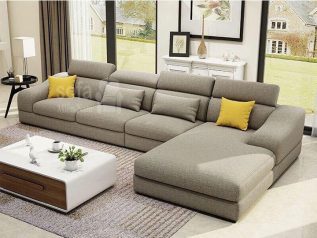 Ghế sofa vải nỉ màu xám giá rẻ góc L hiện đại nhiều chỗ ngồi giường nằm thư giãn êm ái rộng rãi thoải mái SV055
