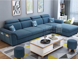 Ghế sofa vải nỉ màu xanh tuyệt đẹp giá rẻ góc L hiện đại nhiều chỗ ngồi giường nằm thư giãn êm ái rộng rãi thoải mái SV056