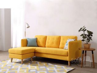 Ghế sofa vải nỉ giá rẻ màu vàng góc L kèm giường nằm thư giãn êm ái rộng rãi thoải mái SV127